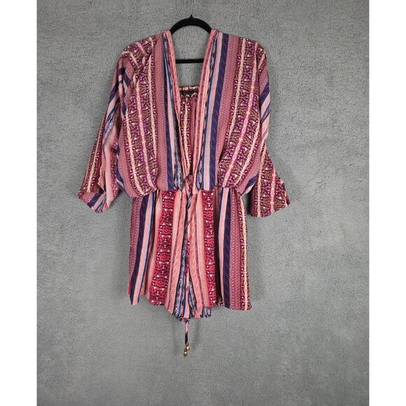 City Triangle Womens Romper Maxi Skirt Overlay XL Pink Off Shoulder Boho Hippie - Picture 6 of 9